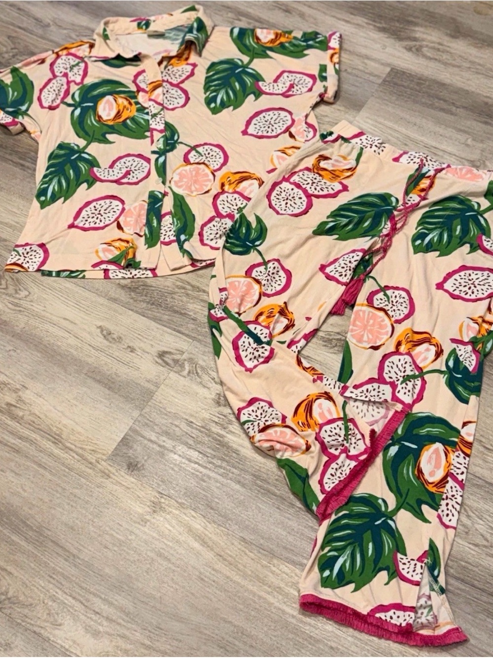 SOMA Tropical Floral Collared Button Pajama Set Short Sleeve Top S Bottoms XS